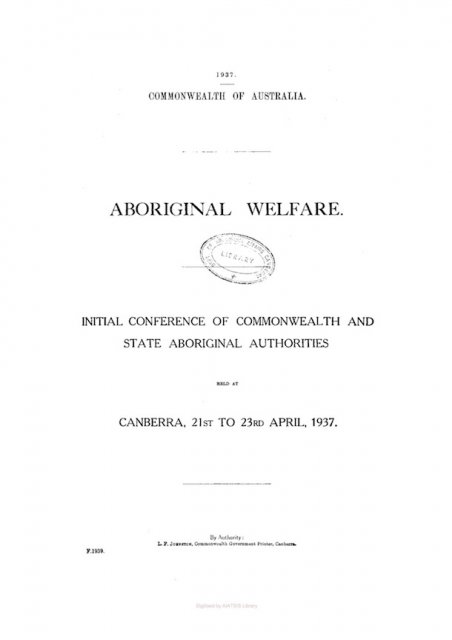 Aboriginal Welfare Conference Cover - 1937. AIATSIS
